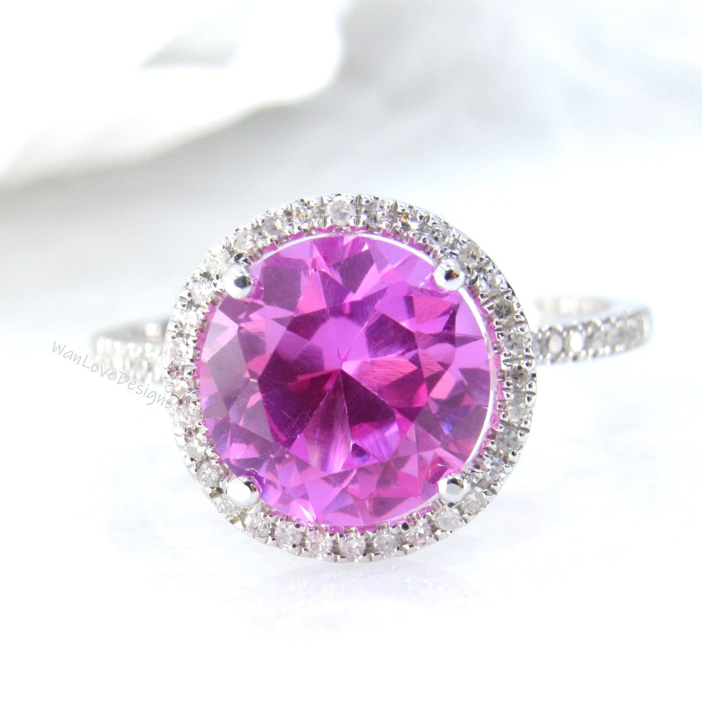 Pink Sapphire engagement ring unique round cut Vintage diamond halo wedding classical Bridal promise Anniversary ring wedding ring, Ready Wan Love Designs