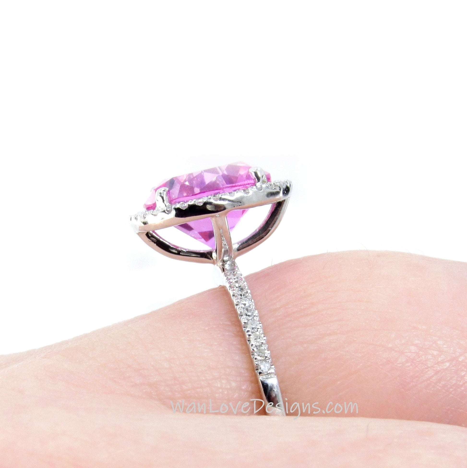 Pink Sapphire engagement ring unique round cut Vintage diamond halo wedding classical Bridal promise Anniversary ring wedding ring, Ready Wan Love Designs