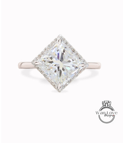 Anello di fidanzamento Princess Halo Diamond Anello con diamante taglio pera certificato anello mezza eternità vintage art deco in oro rosa anello di promessa anniversario