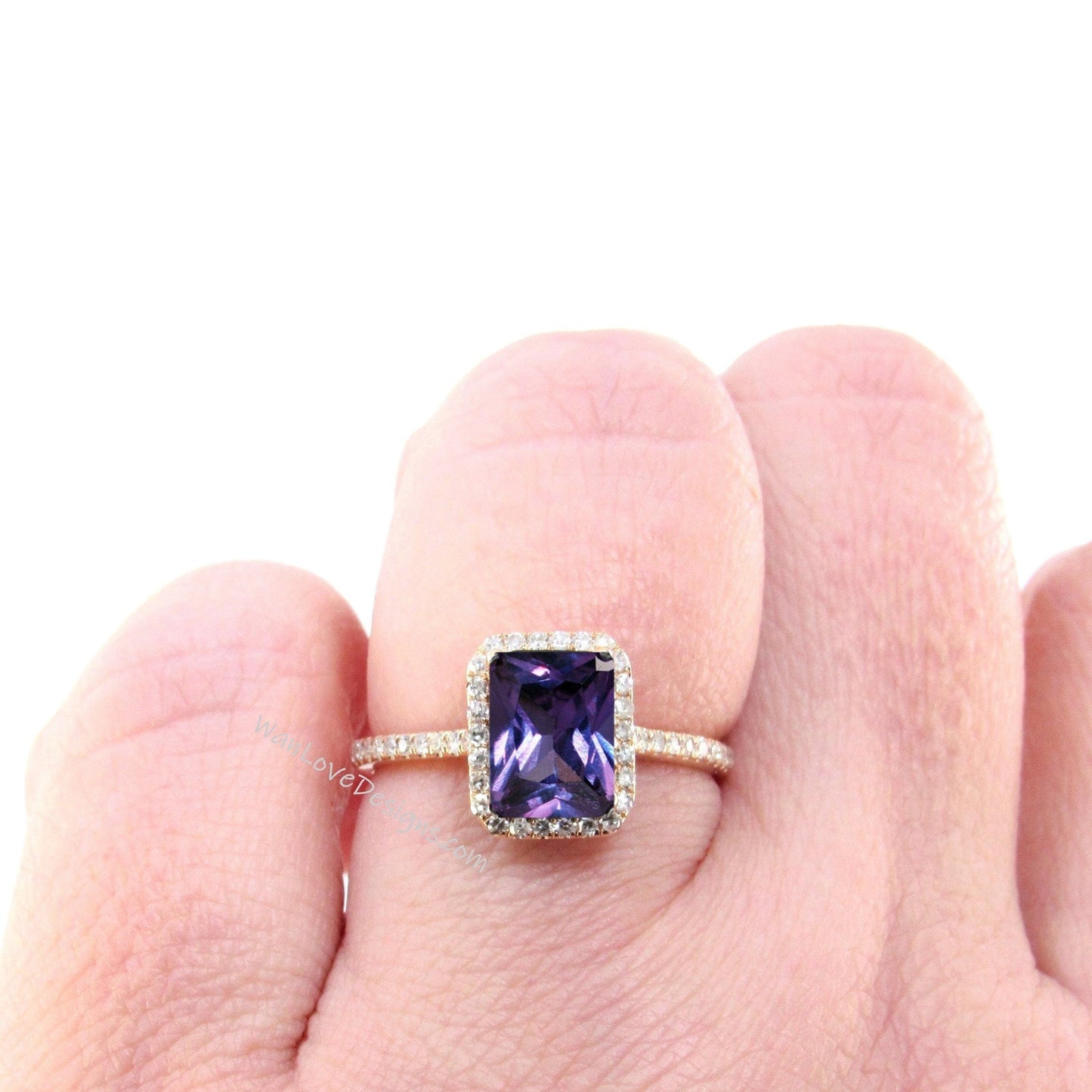 Purple Sapphire Alexandrite Color Change & Diamond Emerald Halo Engagement Ring Low 14k 18k White Yellow Rose Gold Platinum Custom Wedding Wan Love Designs