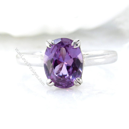 Purple Sapphire Alexandrite Color Change Oval Engagement Ring, Solitaire, 14k 18k White Yellow Rose Gold,Platinum,Custom,Wedding,Gift Wan Love Designs