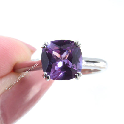 Purple Sapphire Alexandrite Color Cushion Engagement Ring Solitaire ring 3ct 8mm Bridal wedding jewelry promise ring Anniversary gift-Ready Wan Love Designs