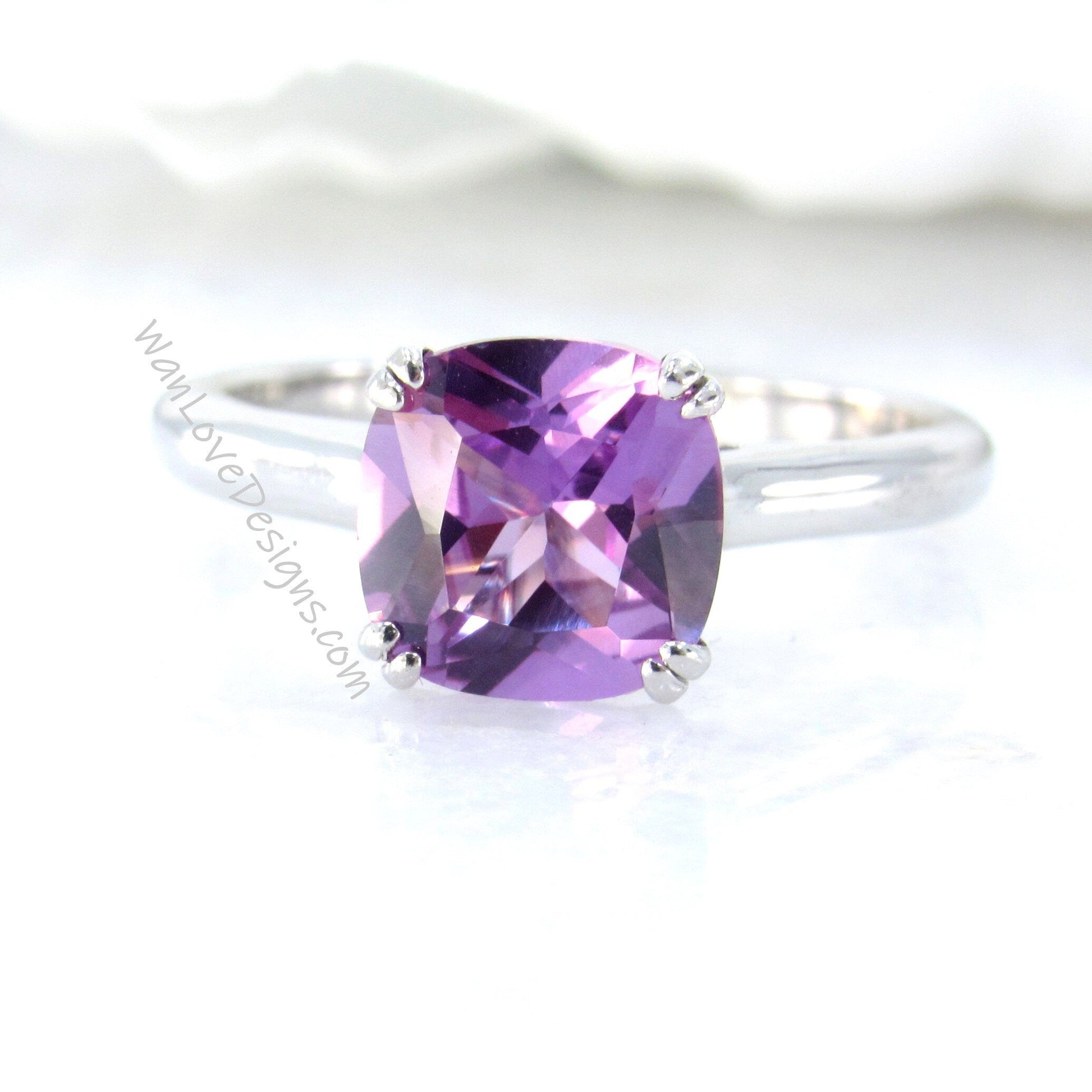 Purple Sapphire Alexandrite Color Cushion Engagement Ring Solitaire ring 3ct 8mm Bridal wedding jewelry promise ring Anniversary gift-Ready Wan Love Designs