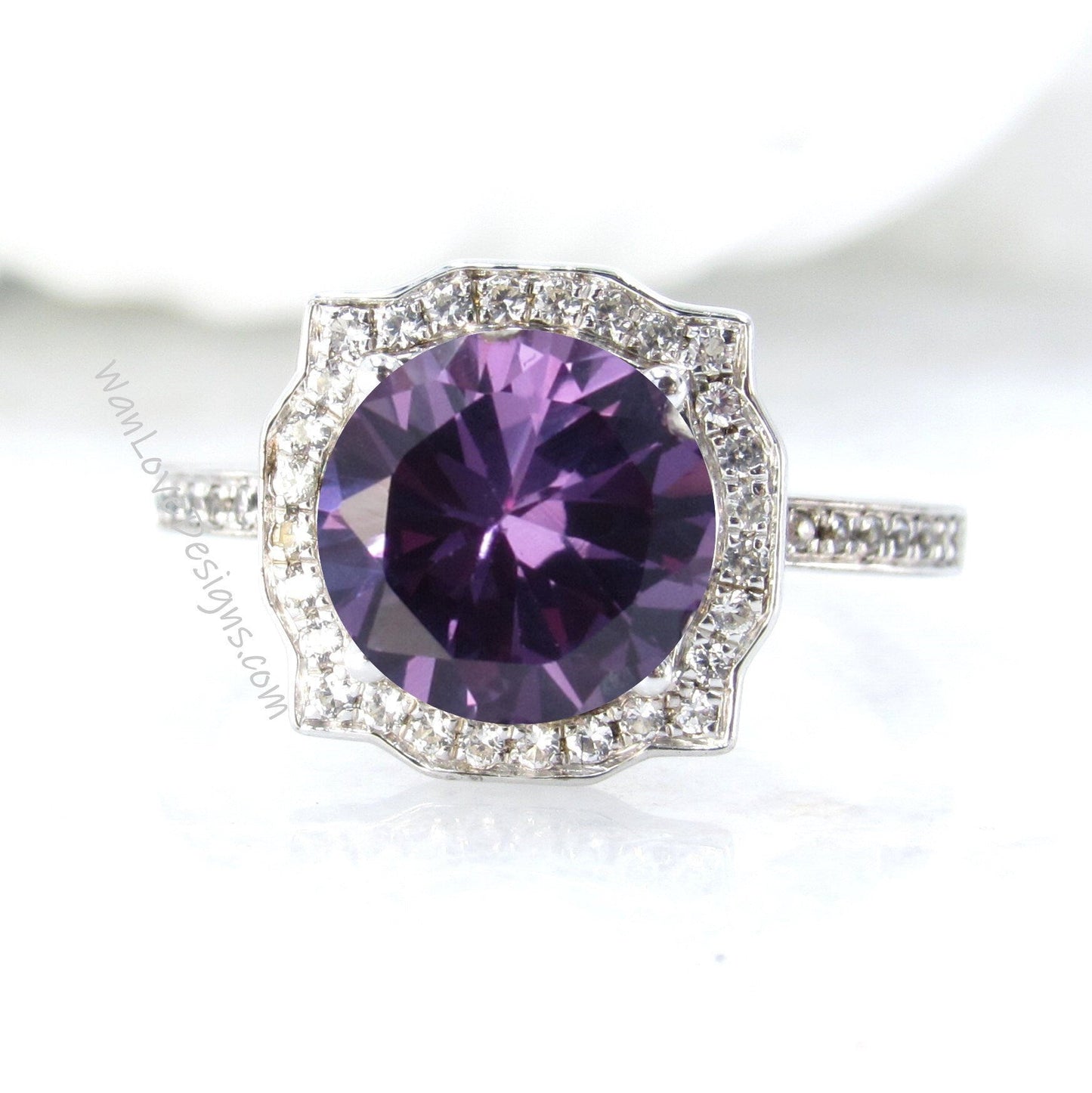 Purple Sapphire Alexandrite Color Diamond Engagement Ring,Antique Bezel Frame, 14k 18k White Yellow Rose Gold,Platinum,Custom,Wedding Wan Love Designs