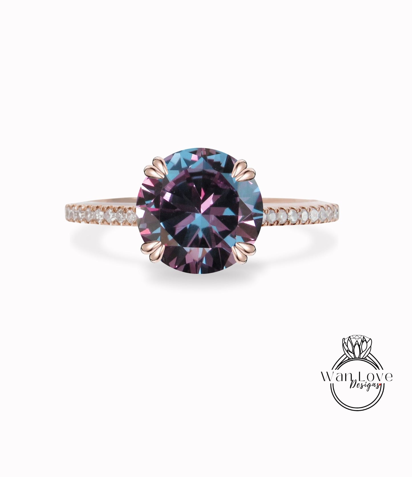 Purple Sapphire Alexandrite Color & Diamond Engagement Ring, Cathedral, 14k 18k White Yellow Rose Gold,Platinum, Custom, Anniversary Wan Love Designs