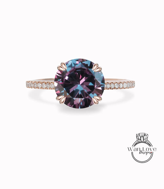 Purple Sapphire Alexandrite Color & Diamond Engagement Ring, Cathedral, 14k 18k White Yellow Rose Gold,Platinum, Custom, Anniversary Wan Love Designs