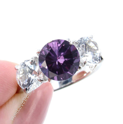 Purple Sapphire Alexandrite Color & Moissanite White Sapphire Round Engagement Ring, Custom,14k 18 White Yellow Rose Gold-Platinum Wan Love Designs