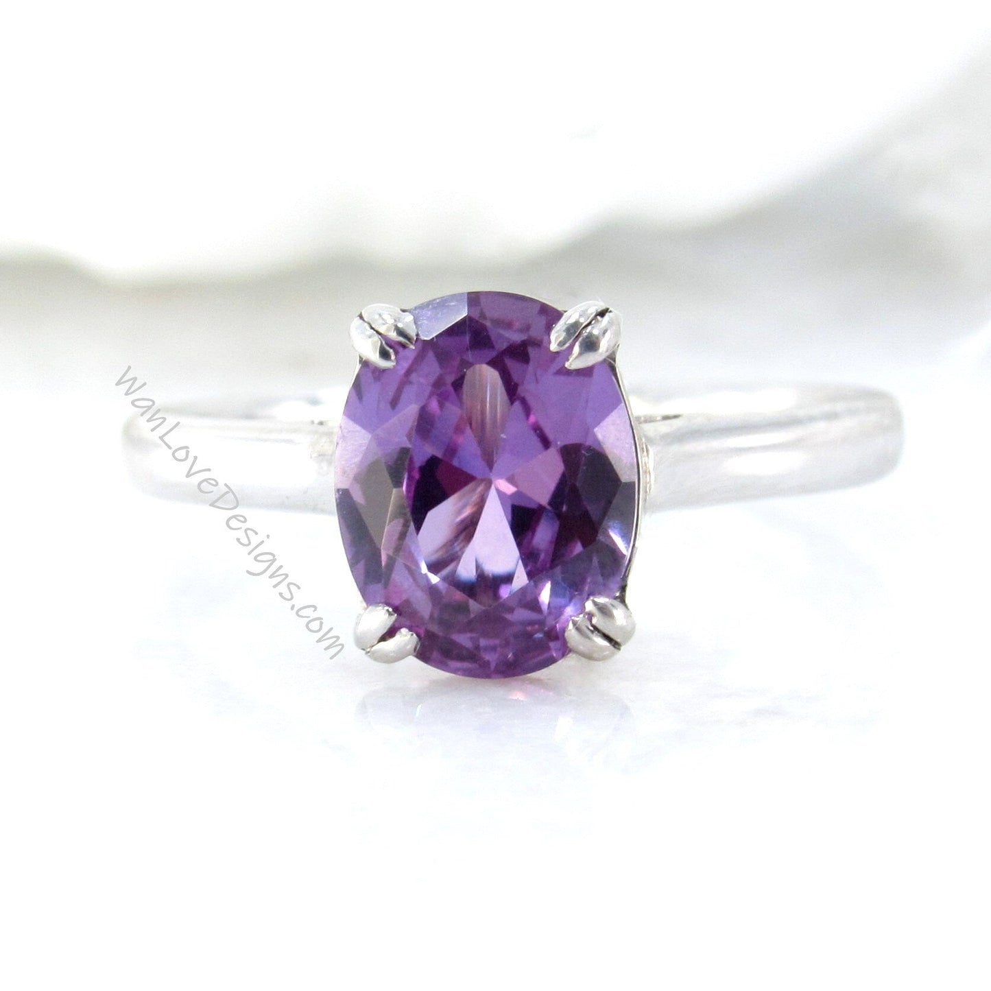 Purple Sapphire Alexandrite Color Solitaire Oval Engagement Ring 3ct 9x7mm Wedding Anniversary Gift promise ring gift for her-Ready to Ship Wan Love Designs