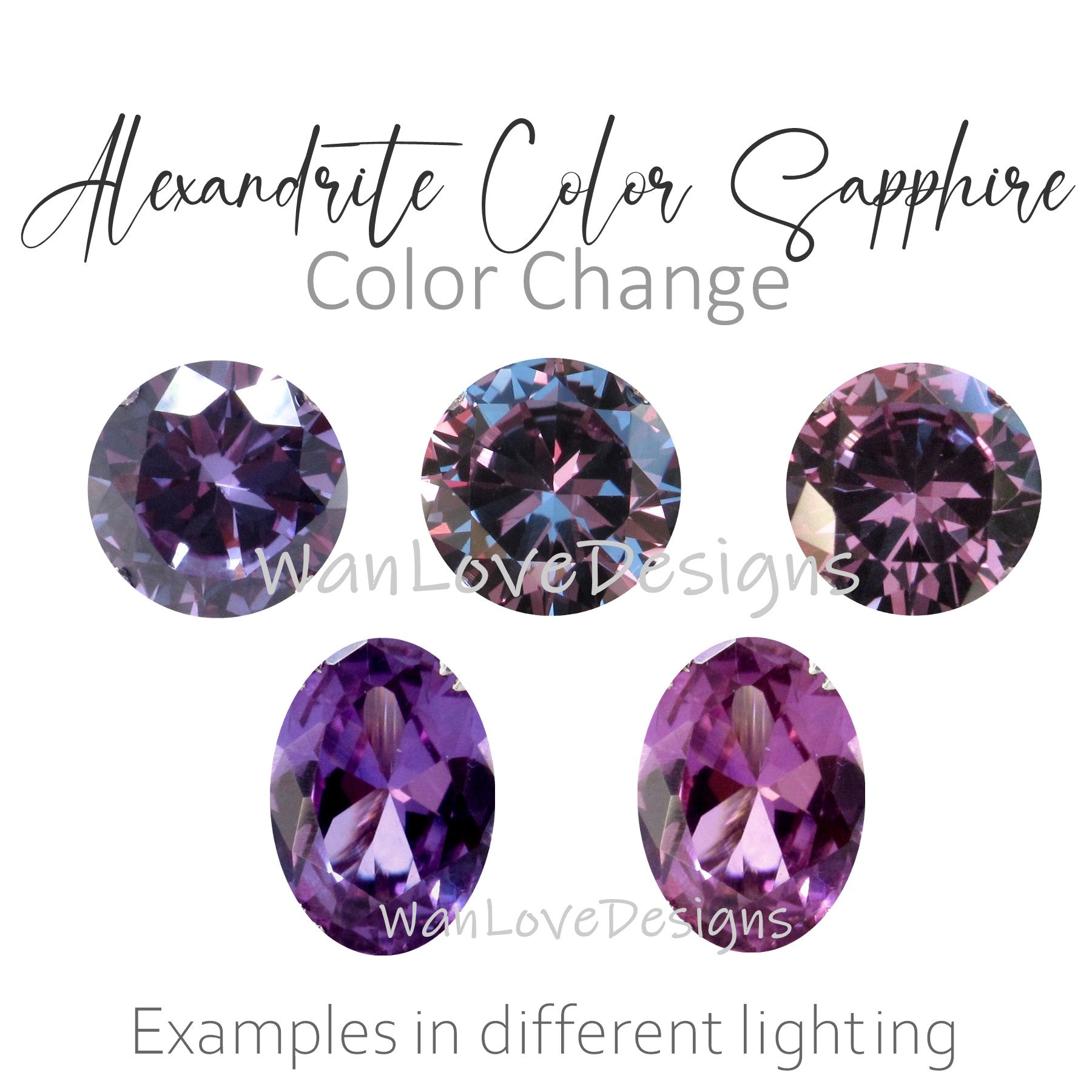 Purple Sapphire Color Change & Moissanite Oval Trillion 3 Gem Engagement Ring, 4ct 10x8mm-Custom-14kt 18kt Gold,Platinum, Wedding,Gift Wan Love Designs