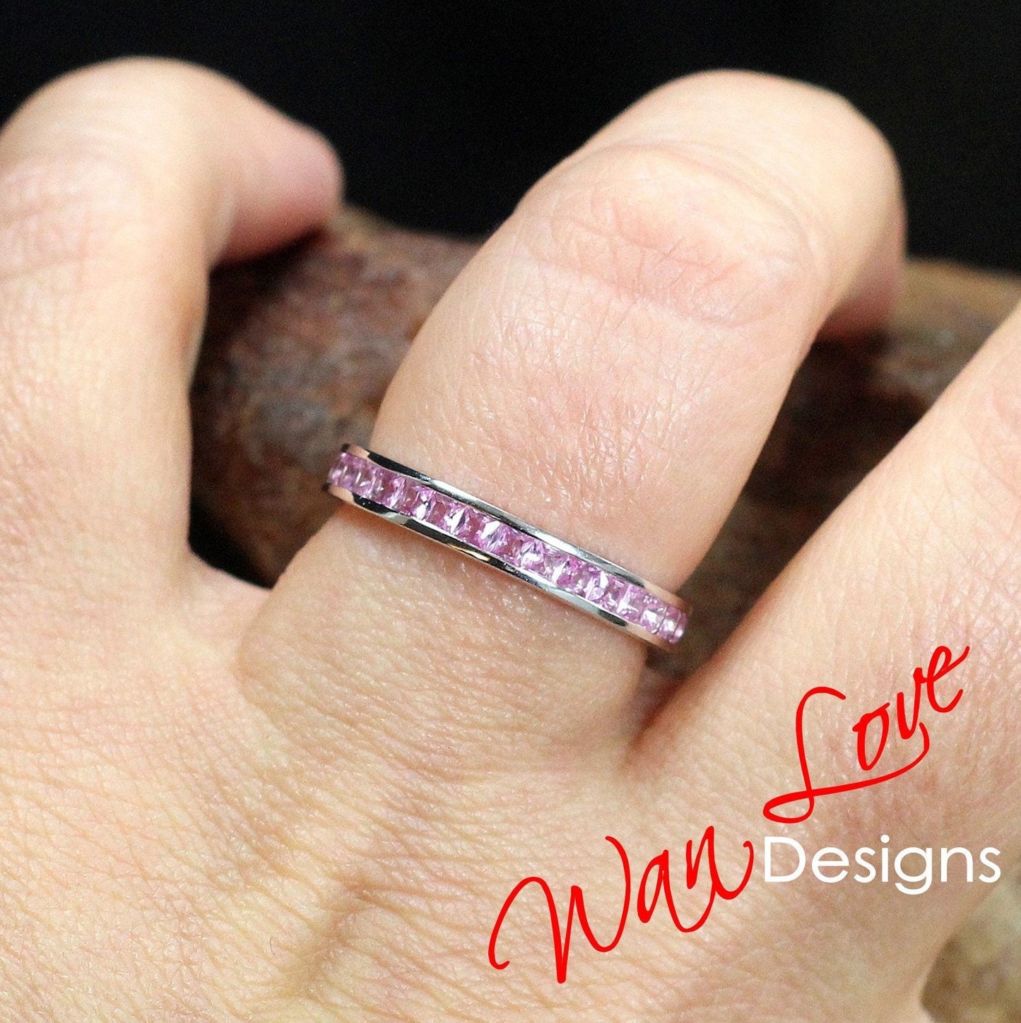 Rainbow Sapphire Spinel Princess Round Channel set Wedding Band Ring Custom Engagement Anniversary 14k 18k White Rose Yellow Gold Platinum Wan Love Designs