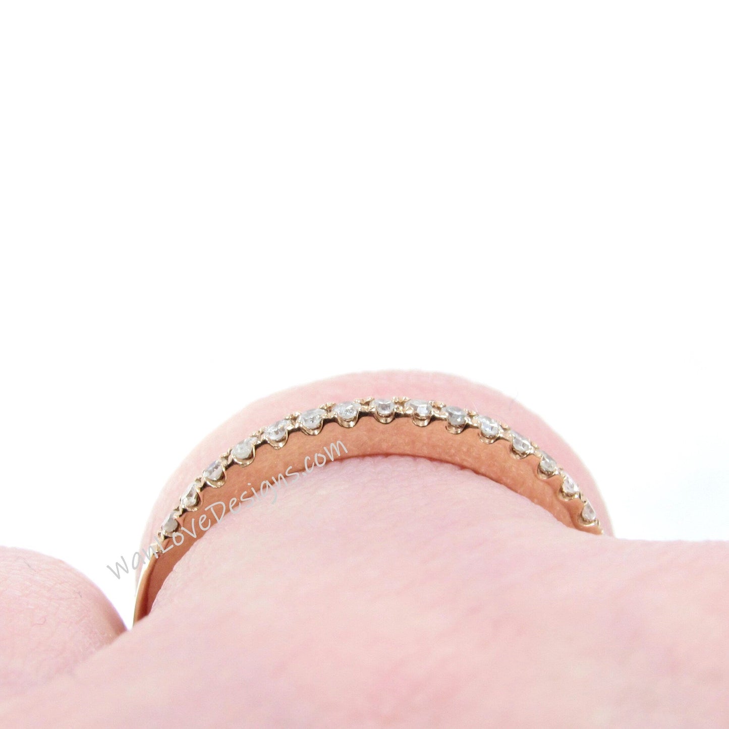 Ready to Ship 14kt Rose Gold Matching Band Diamond Dainty Pave Halfway Eternity Band Ring Wan Love Designs