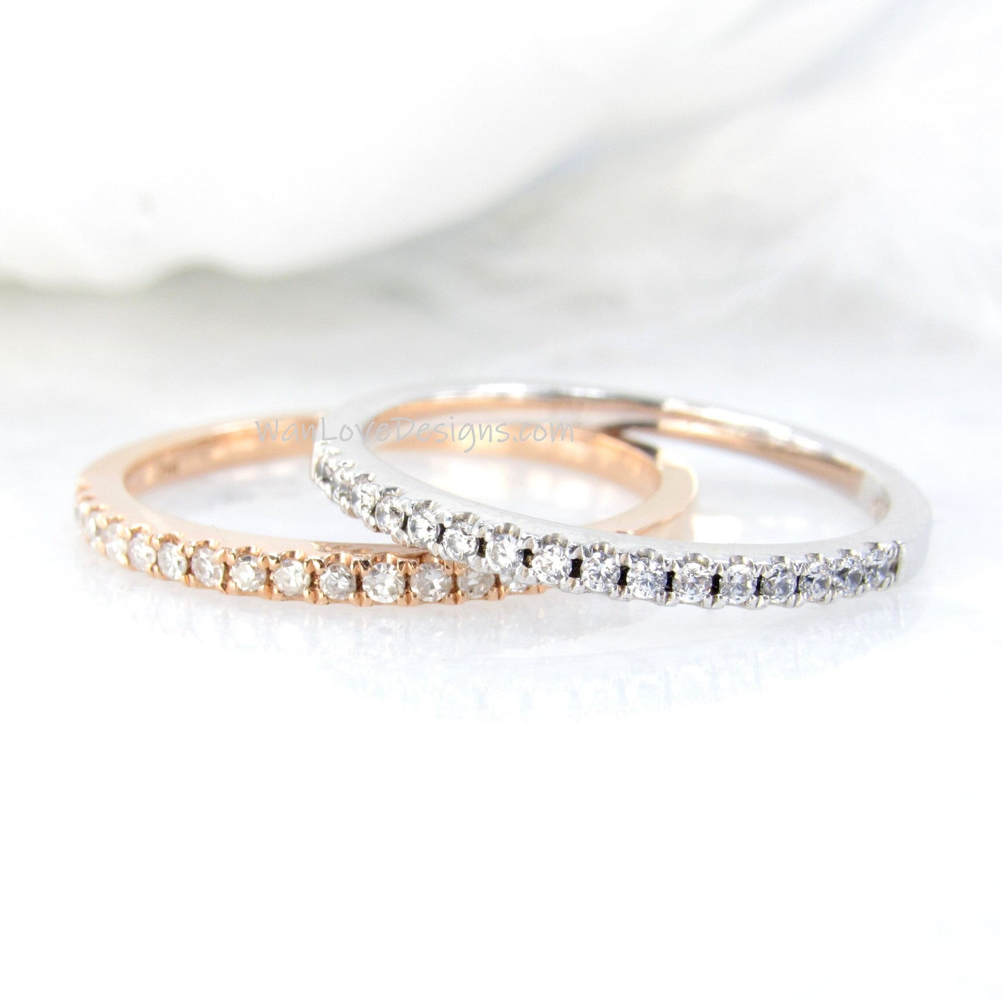 Ready to Ship 14kt Rose Gold Matching Band Diamond Dainty Pave Halfway Eternity Band Ring Wan Love Designs