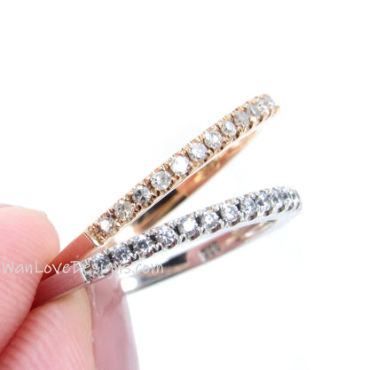 Ready to Ship 14kt Rose Gold Matching Band Diamond Dainty Pave Halfway Eternity Band Ring Wan Love Designs