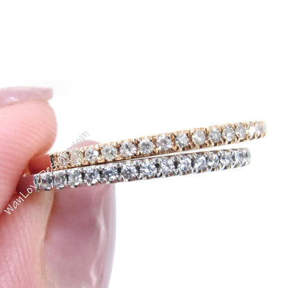 Ready to Ship 14kt Rose Gold Matching Band Diamond Dainty Pave Halfway Eternity Band Ring Wan Love Designs