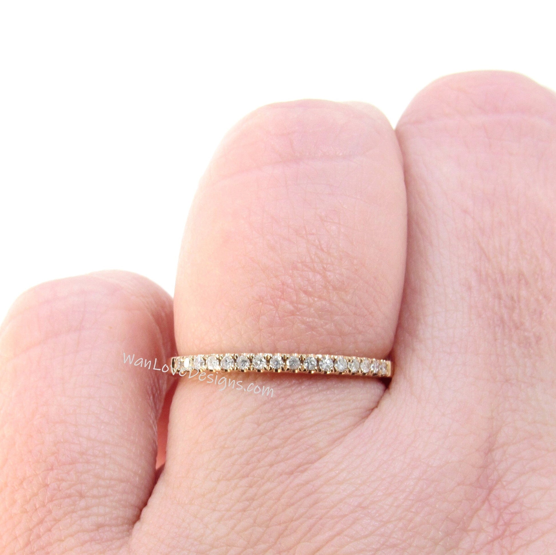 Ready to Ship 14kt Rose Gold Matching Band Diamond Dainty Pave Halfway Eternity Band Ring Wan Love Designs