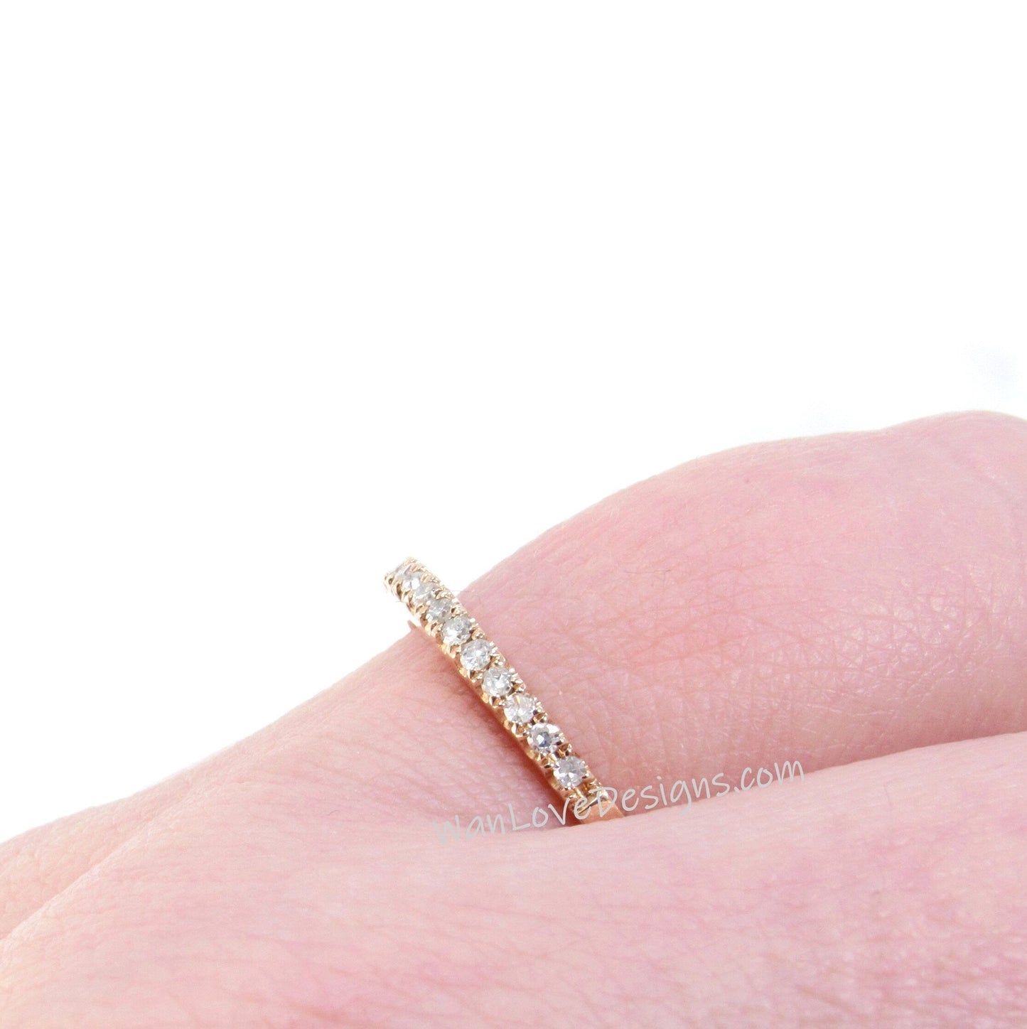 Ready to Ship 14kt Rose Gold Matching Band Diamond Dainty Pave Halfway Eternity Band Ring Wan Love Designs