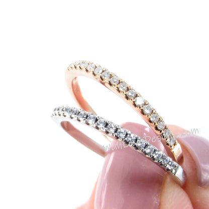 Ready to Ship 14kt Rose Gold Matching Band Diamond Dainty Pave Halfway Eternity Band Ring Wan Love Designs