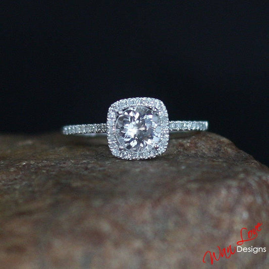 Ready to Ship 6mm Round Morganite and Diamonds Cushion Halo Engagement Ring Wan Love Designs