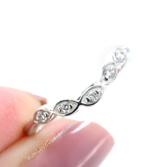 Ready to Ship White Gold Moissanite Leaves Tiara Ring Curved Nesting Band Wan Love Designs