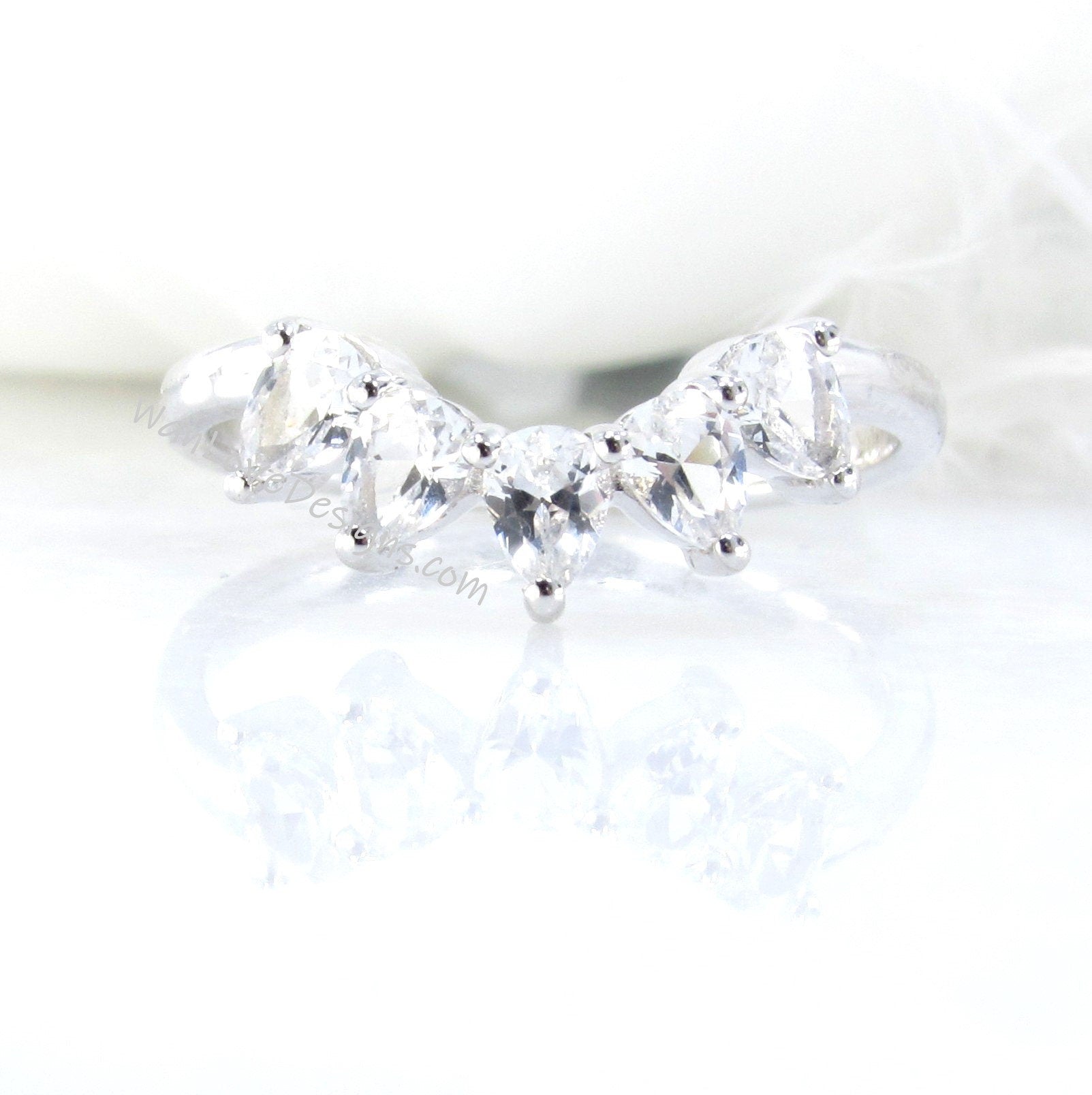 Ready to Ship White Gold Pear White Sapphire Minimalist Fan Tiara Nesting Ring Wan Love Designs