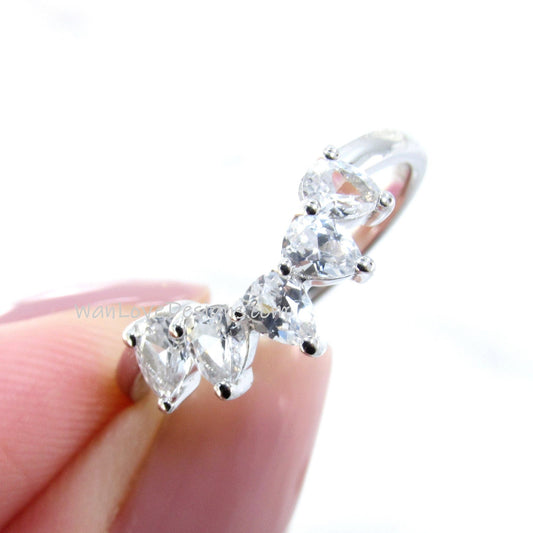 Ready to Ship White Gold Pear White Sapphire Minimalist Fan Tiara Nesting Ring Wan Love Designs