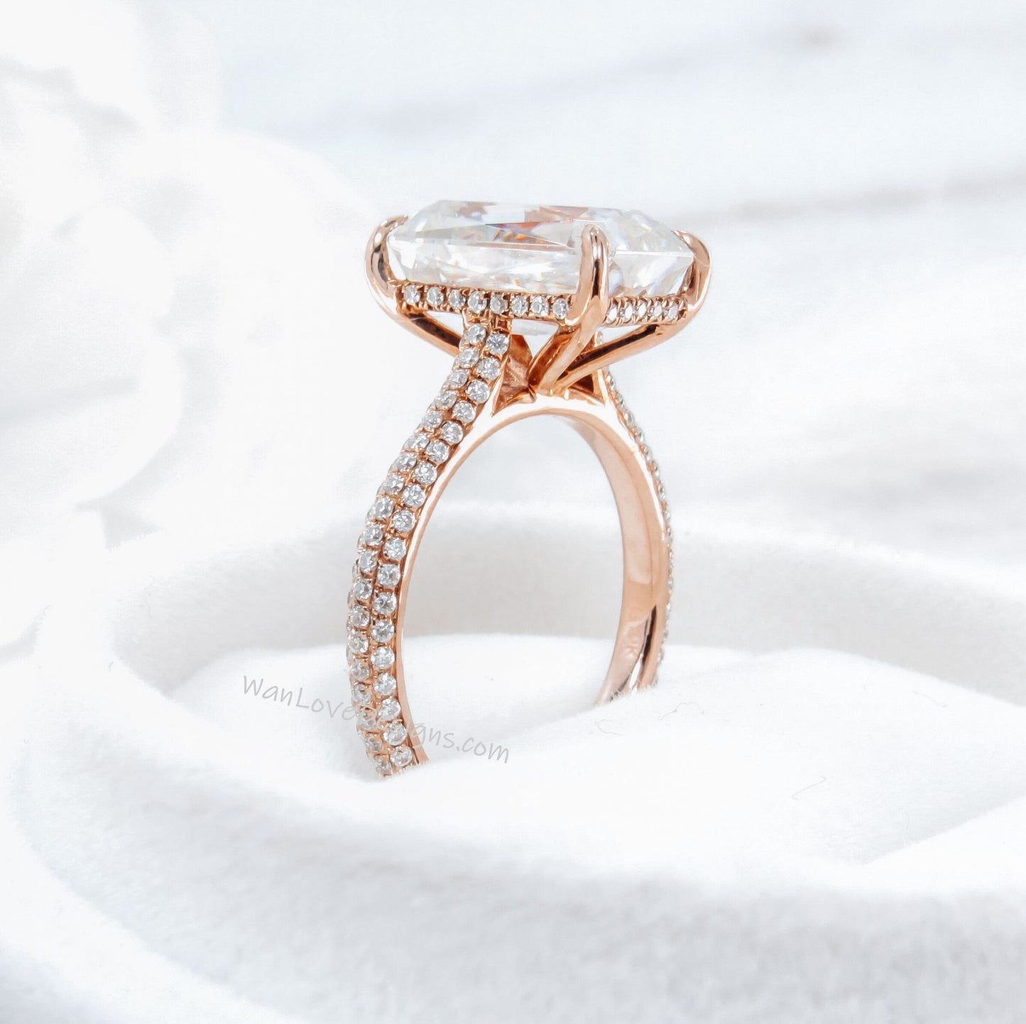 Ready to ship 6ct Vintage Moissanite Engagement Ring Rose Gold Criss Cut Emerald Cut Ring side Halo Moissanite ring Bridal Anniversary ring Wan Love Designs