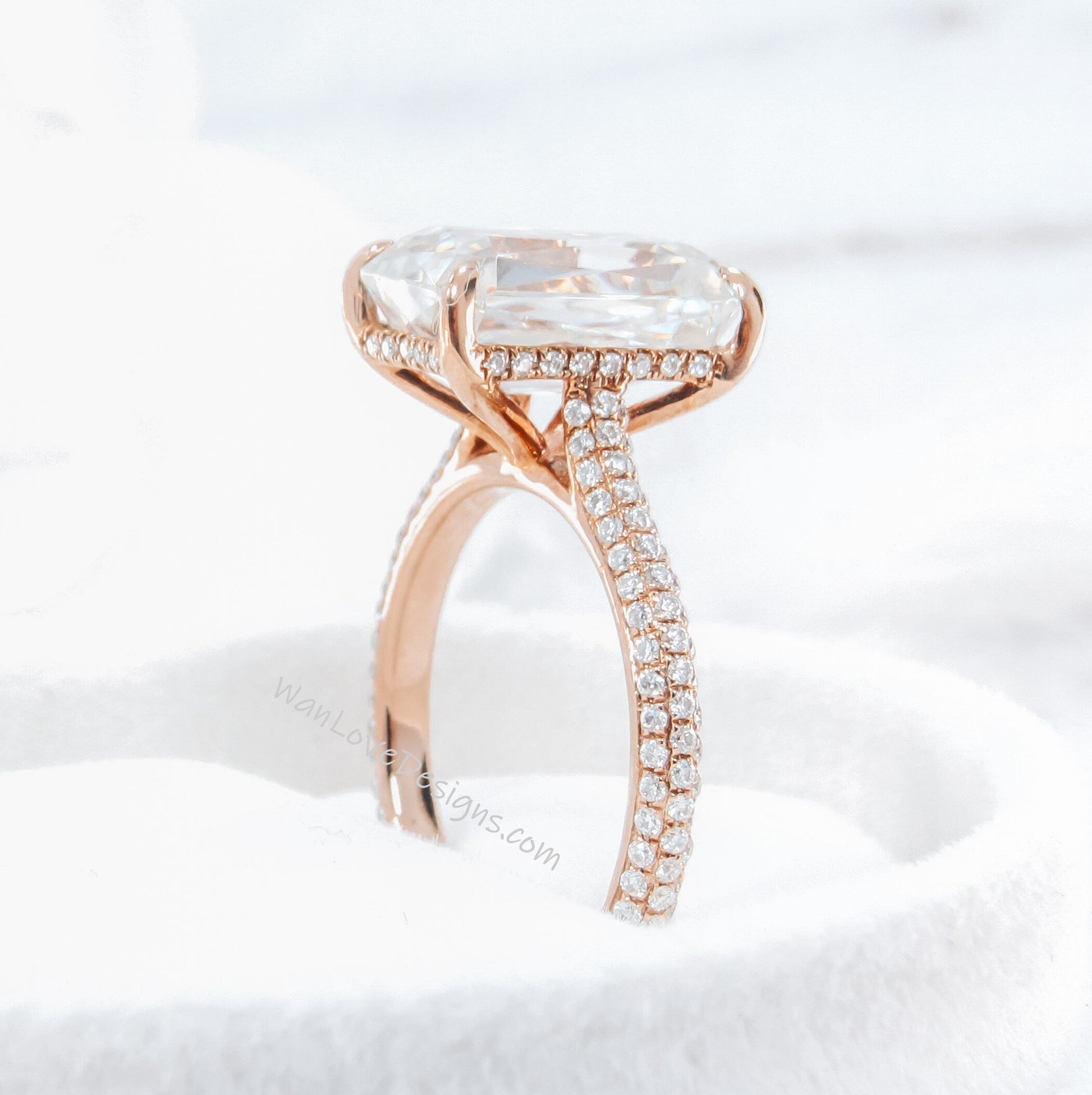 Ready to ship 6ct Vintage Moissanite Engagement Ring Rose Gold Criss Cut Emerald Cut Ring side Halo Moissanite ring Bridal Anniversary ring Wan Love Designs