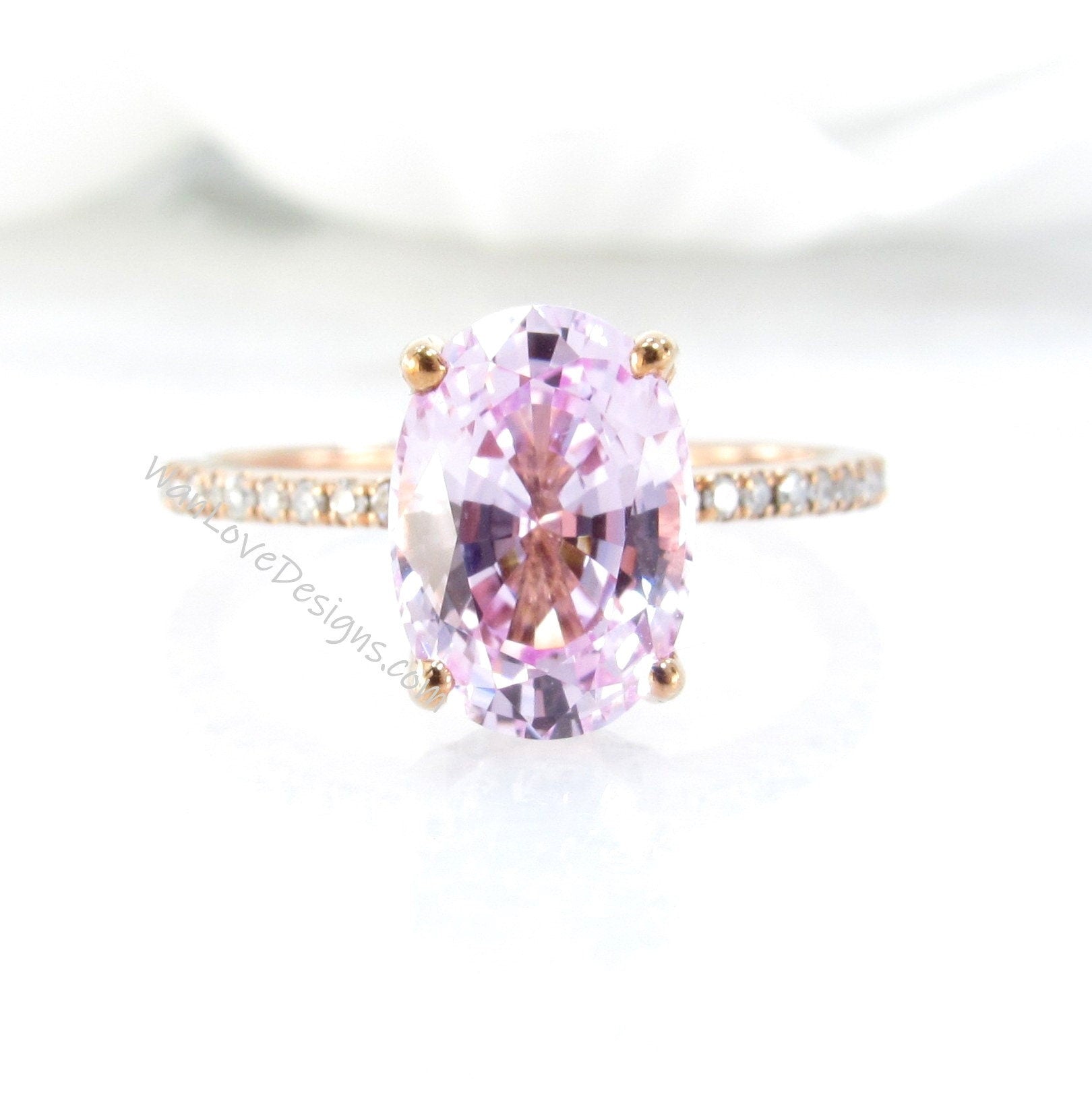 Ready to ship Side Halo Oval Peach Sapphire engagement ring rose gold diamond half halo bridal Antique wedding ring Wan Love Designs
