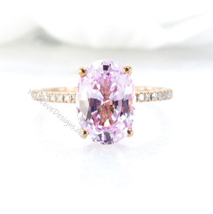 Ready to ship Side Halo Oval Peach Sapphire engagement ring rose gold diamond half halo bridal Antique wedding ring Wan Love Designs