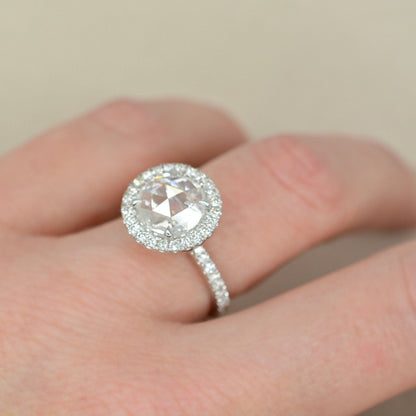 Rose cut Moissanite Diamond Halo Ring Round diamond halo Engagement Ring Art Deco rose gold vintage Halo Ring wedding bridal antique ring Wan Love Designs