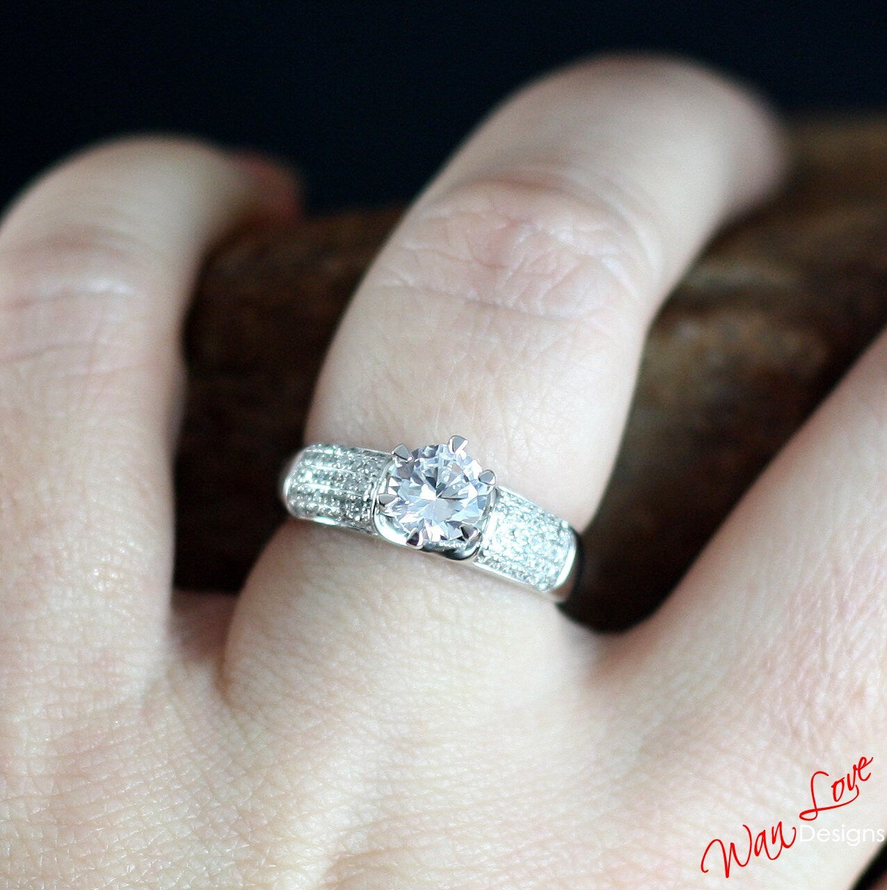 Round Cut 1ct White Sapphire Engagement Ring, Diamond Pave Wedding Ring, Promise Bridal Anniversary Ring, Proposal Ring, Ready to Ship Ring Wan Love Designs