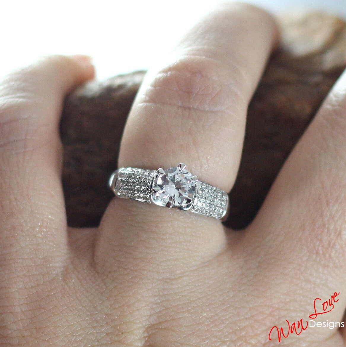 Round Cut 1ct White Sapphire Engagement Ring, Diamond Pave Wedding Ring, Promise Bridal Anniversary Ring, Proposal Ring, Ready to Ship Ring Wan Love Designs