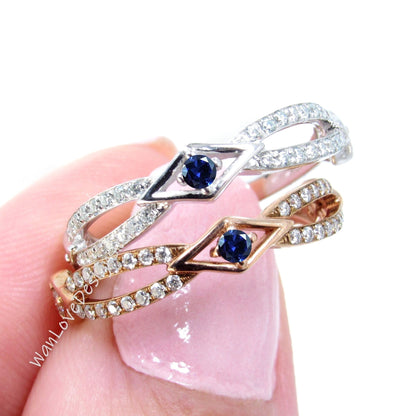 Round Cut Blue Sapphire Wedding Ring, Art Deco Split Shank Wedding Band, Unique Anniversary Gift, Handmade Ring, Ring for Women, Ring Gift Wan Love Designs