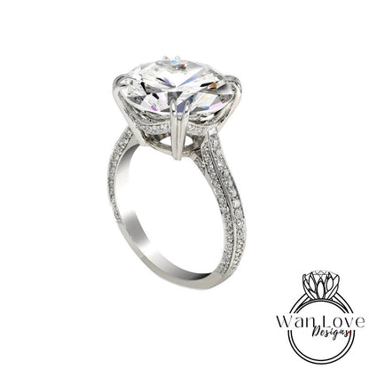 Round Diamond Engagement Ring, Round three sided band Moissanite Ring, Unique Diamonds side hidden halo ring, Bridal Wedding Ring her Wan Love Designs