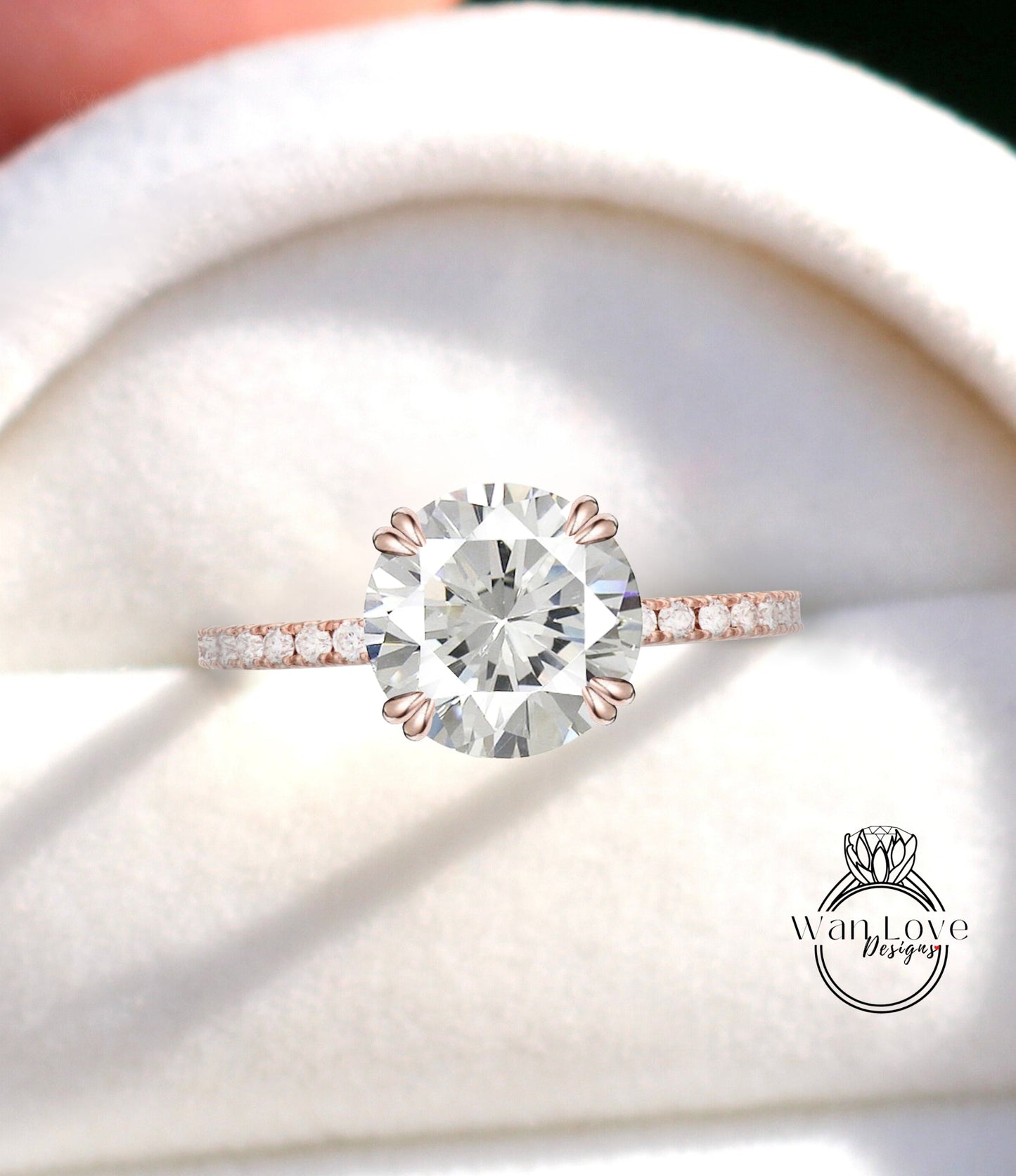 Round Diamond Engagement Ring, Solitaire Double prong Round Diamond half eternity Ring, Solid 14k gold engagement ring with IGI lab diamonds Wan Love Designs
