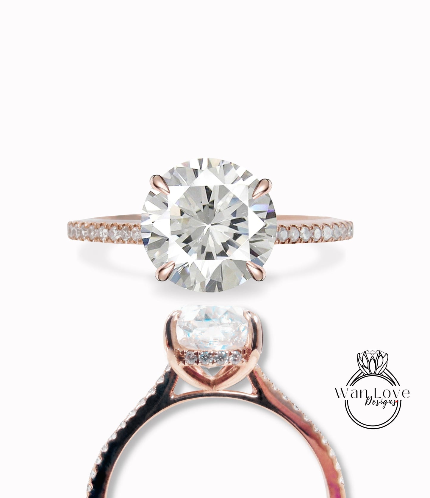 Round Diamond Side Halo engagement ring Art deco half eternity IGI Certified Diamond hidden halo ring vintage wedding Bridal promise Anniversary ring Wan Love Designs