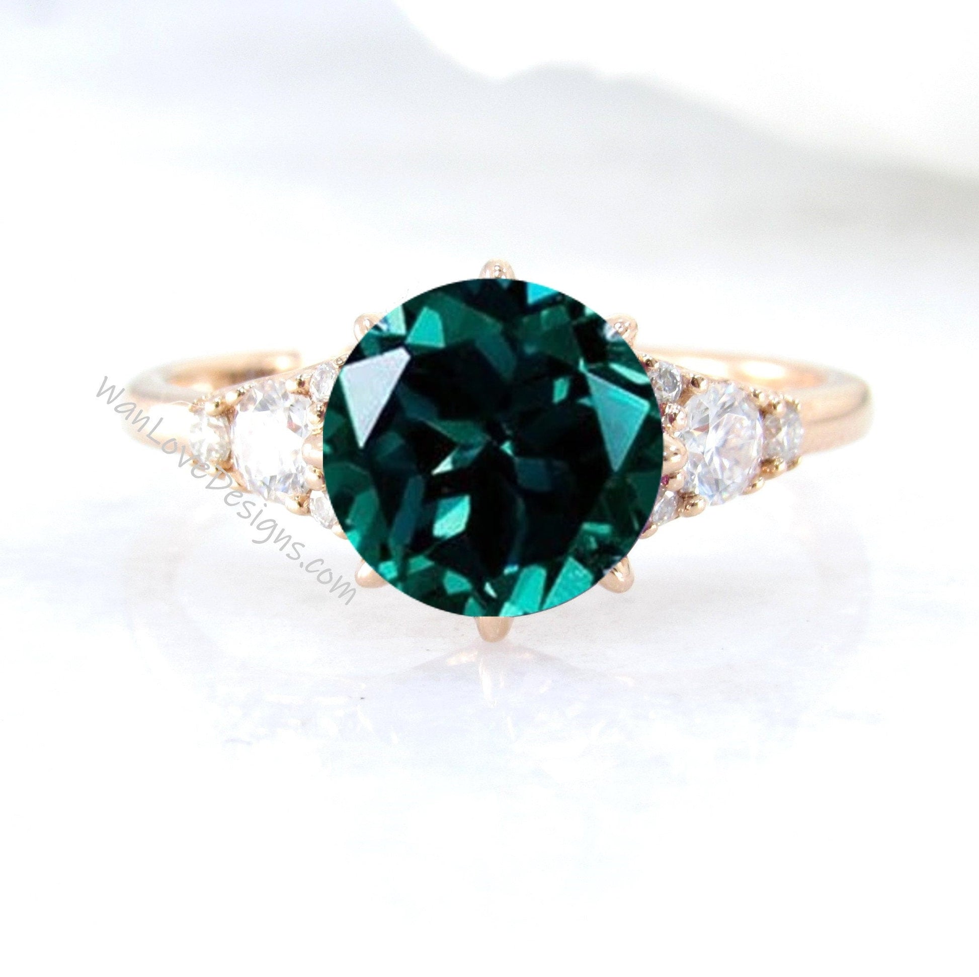 Round Emerald engagement ring vintage rose gold Art Deco Cluster engagement ring women 8 prong Moissanite wedding Bridal Anniversary Gift Wan Love Designs