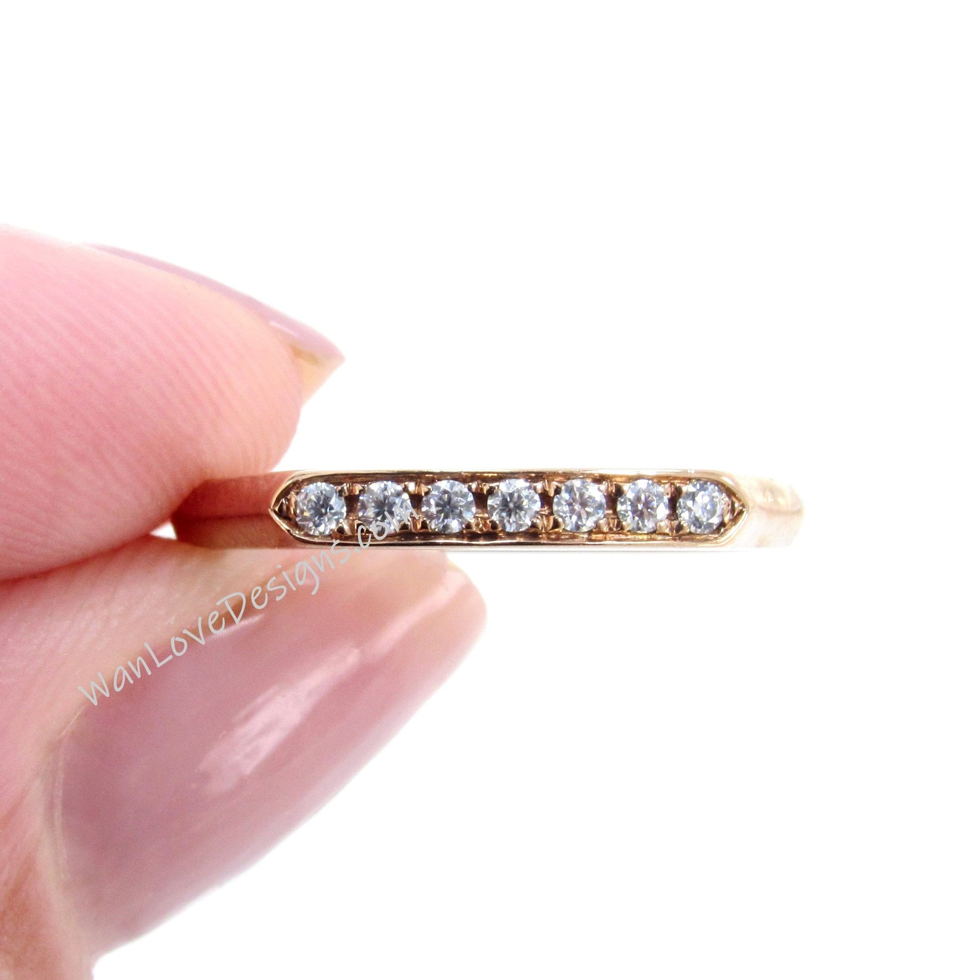 Round Modern Diamond Ring, Modern Wedding Band, Rose Gold Moissanite Ring, Flat Top Art Deco Bridal womans Ring -Custom-14k 18k-Platinum Wan Love Designs