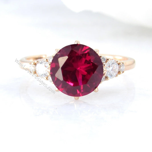 Round Ruby engagement ring vintage rose gold Art Deco Cluster engagement ring women 8 prong Moissanite wedding Bridal Anniversary Gift Wan Love Designs