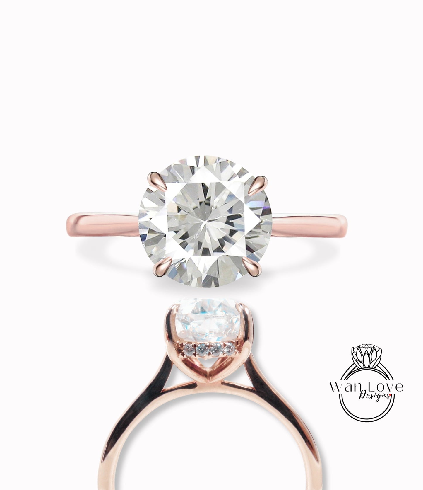 Round Side Halo Diamond Engagement Ring, Solitaire Round Diamond Side Halo Ring, Solid 14k gold engagement ring with IGI lab diamonds Wan Love Designs