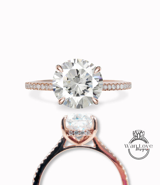 Round cut Diamond Side Halo Round 3/4 Almost Eternity Engagement Ring Custom Wedding Anniversary Gift Genuine Lab Created IGI Diamond Ring Wan Love Designs