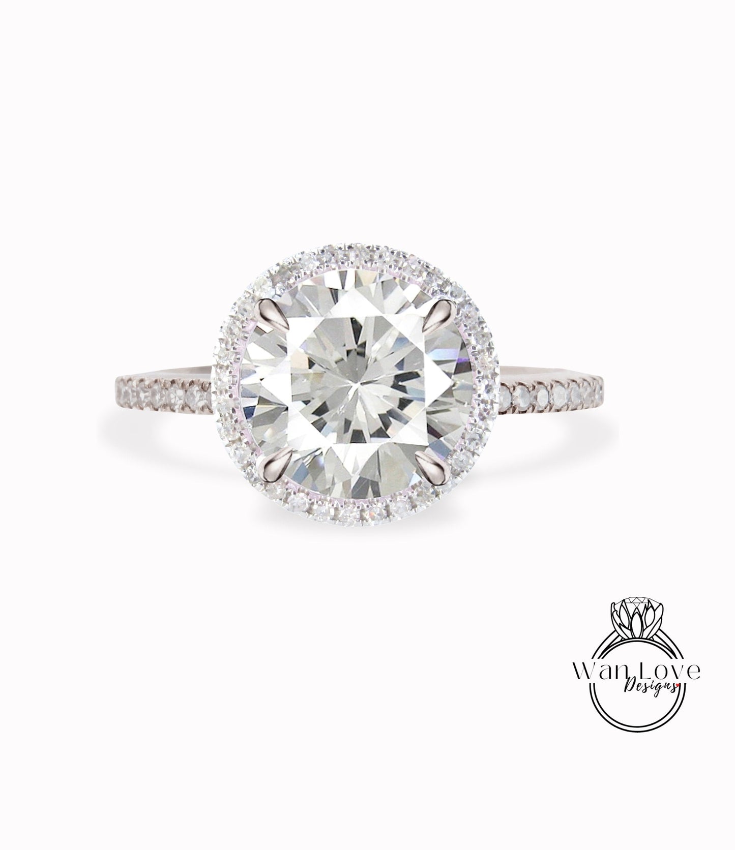 Round shaped Lab Diamond engagement ring Art deco IGI Certified Diamond halo ring prong vintage wedding Bridal promise Anniversary ring Wan Love Designs