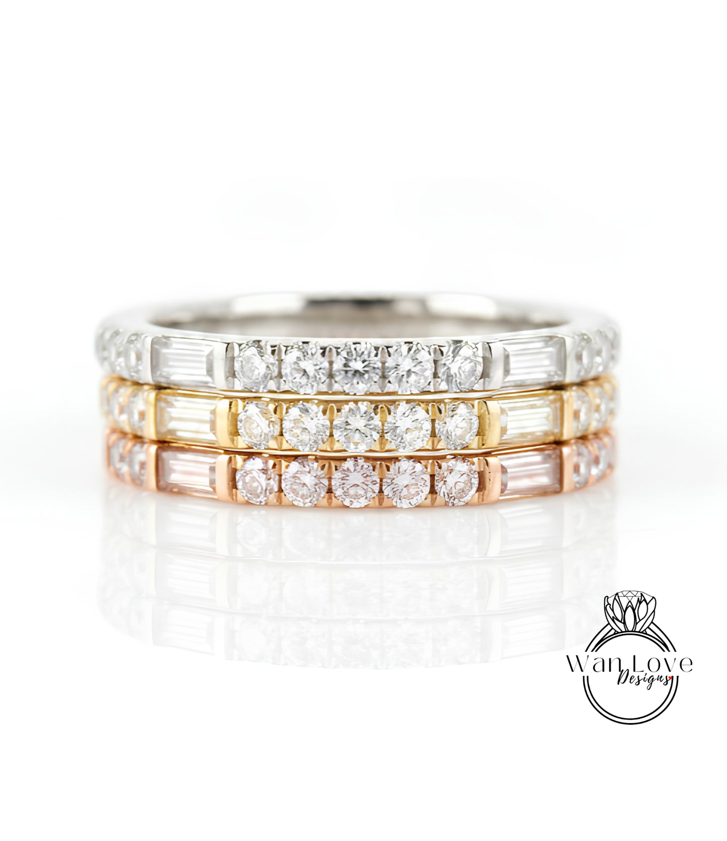 Baguette Bar Almost Eternity Ring • Diamond Round 3/4 Eternity Ring • Dash Dot Engagement Ring • Moissanite Anniversary Ring • Gift for her