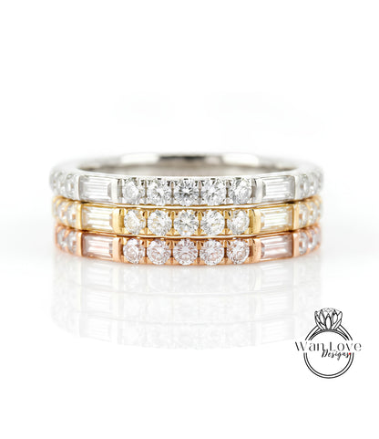 Baguette Bar Almost Eternity Ring • Diamond Round 3/4 Eternity Ring • Dash Dot Engagement Ring • Moissanite Anniversary Ring • Gift for her