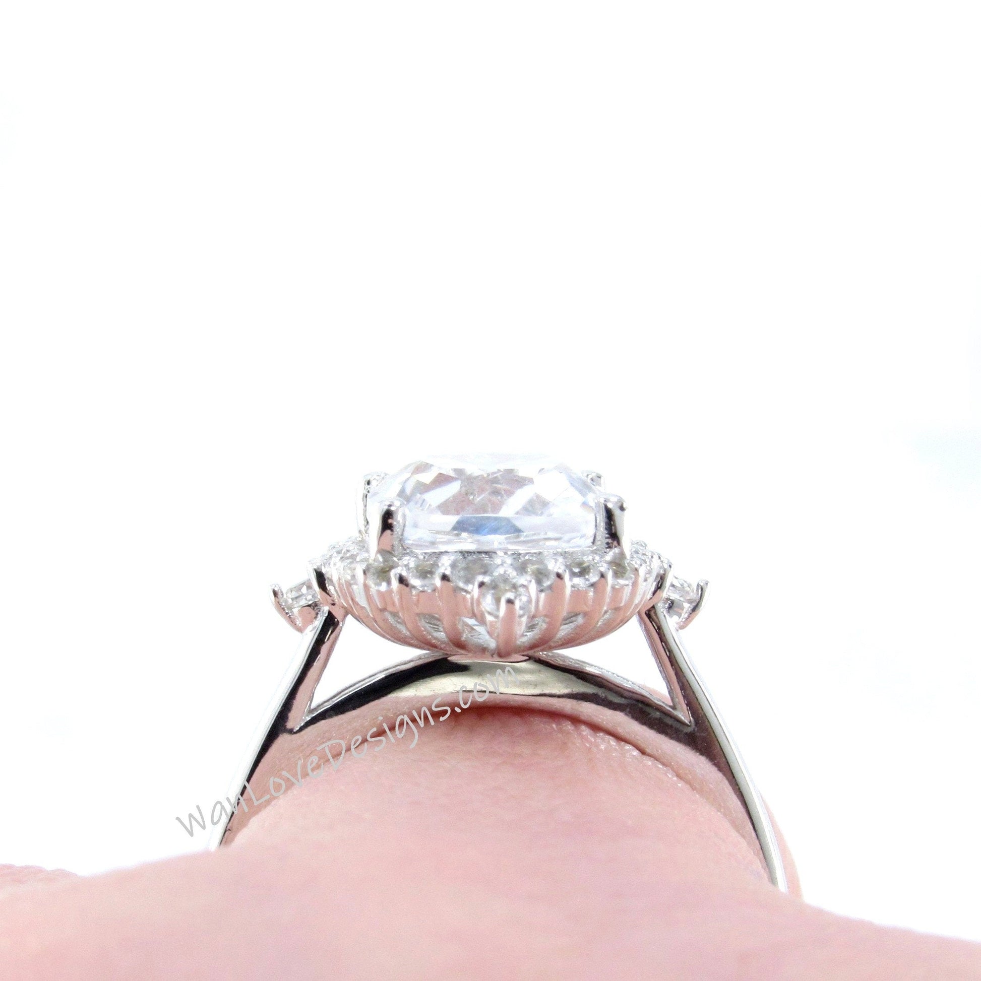 Ruby & Diamond Elongated Cushion Floral Halo Engagement Ring, Wedding-Anniversary-14k 18k White Yellow Rose Gold,Platinum Wan Love Designs