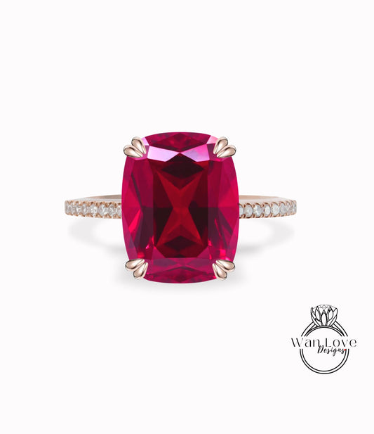 Ruby & Diamond Elongated Cushion Oval Celebrity Engagement Ring, Custom, 14kt 18kt Gold, Platinum, WanLoveDesigns Wan Love Designs