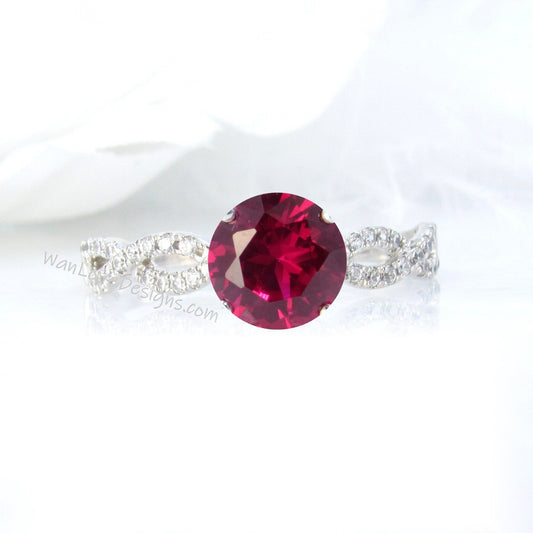 Ruby & Diamond Engagement Ring 3/4 Eternity Infinity Twist Round 14k 18k White Yellow Rose Gold Platinum Custom Wedding Anniersary Wan Love Designs