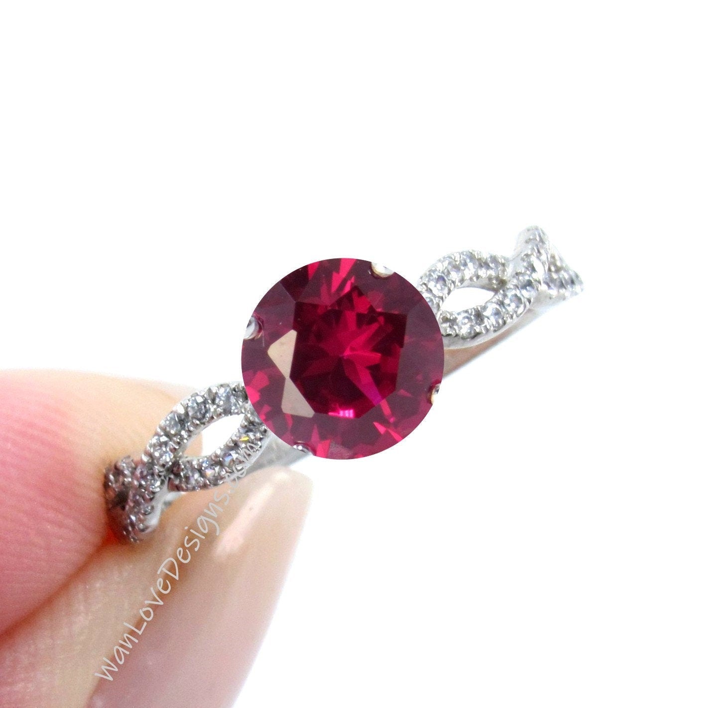 Ruby & Diamond Engagement Ring 3/4 Eternity Infinity Twist Round 14k 18k White Yellow Rose Gold Platinum Custom Wedding Anniersary Wan Love Designs