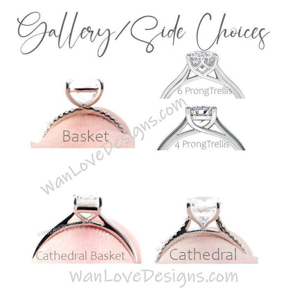 Ruby & Diamond Engagement Ring Emerald Cathedral 14k 18k White Yellow Rose Gold Platinum Custom Wedding Anniversary, WanLoveDesigns Wan Love Designs