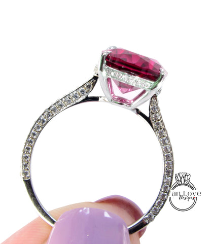 Ruby & Diamond Oval Engagement Ring Set Eternity Wedding Band 3 sided Shank Custom 14k 18k White Yellow Rose Gold Anniversary Wan Love Designs